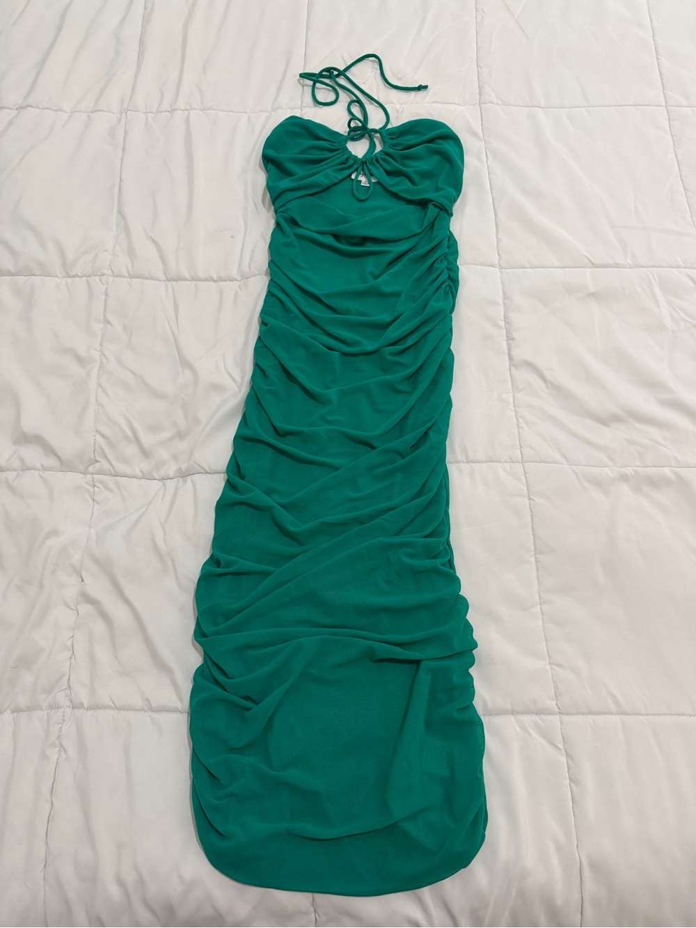 NWOT Sky to Moon Teal Ruched Mesh Midi Dress Convertible Halter Size S
